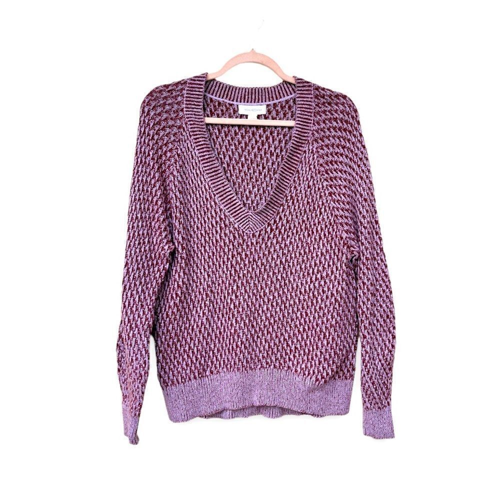 TREASURE & BOND | Deep V Maroon/Lilac Knit Sweater (S)